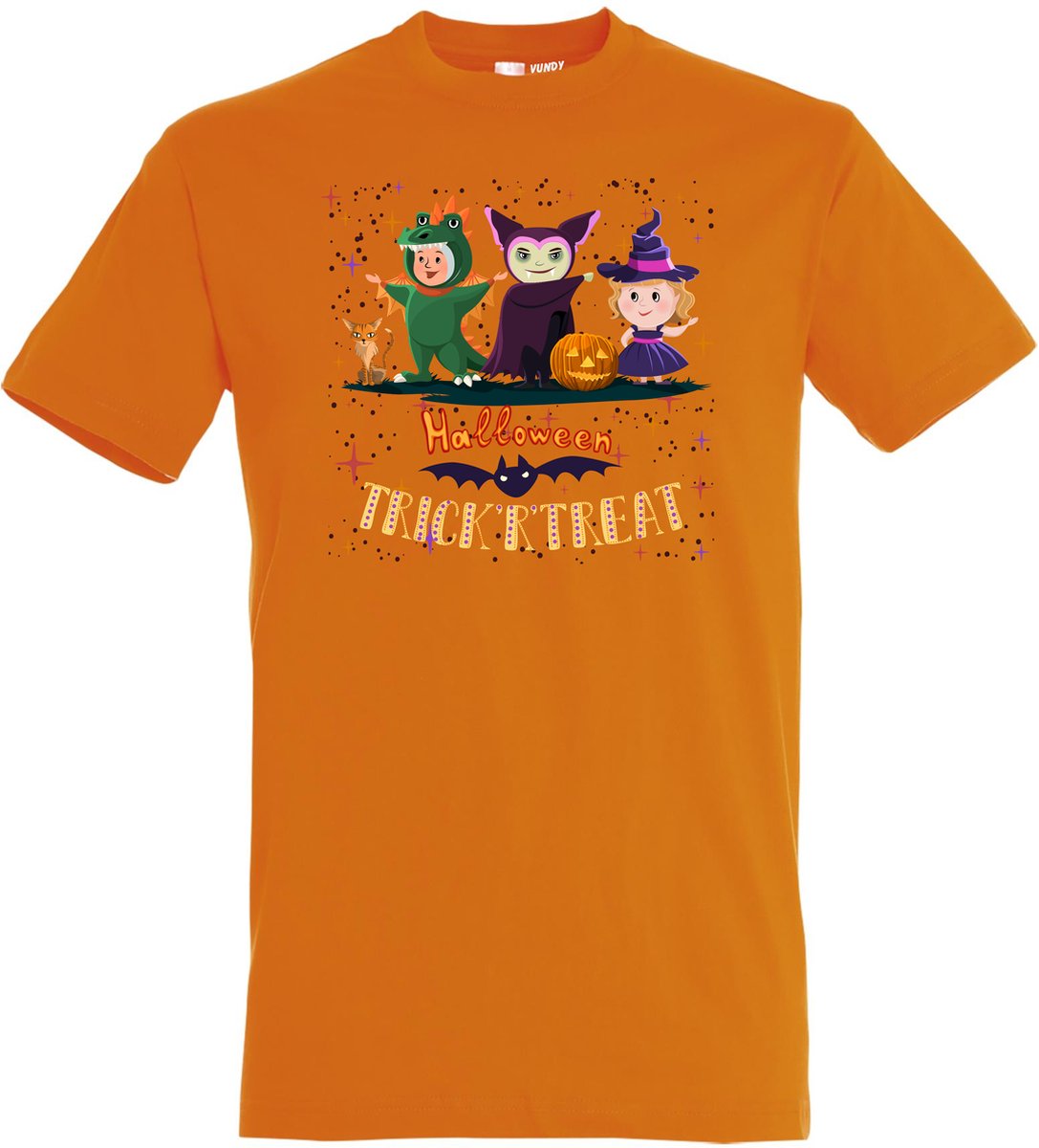 T-shirt kinderen Halloween TrickrTreat | Halloween kostuum kind dames heren | verkleedkleren meisje jongen | Oranje | maat 164